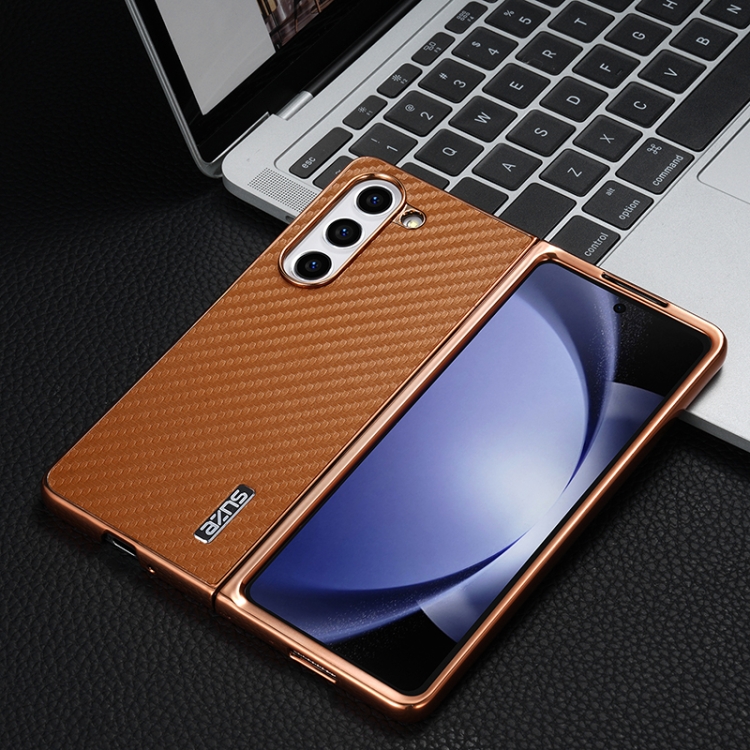 For Samsung Galaxy Z Fold6 5G AZNS Electroplated Edge Carbon Fiber Texture Phone Case(Brown) For Samsung Galaxy Z Fold6 5G AZNS Electroplated Edge Carbon Fiber Texture Phone Case(Brown)
