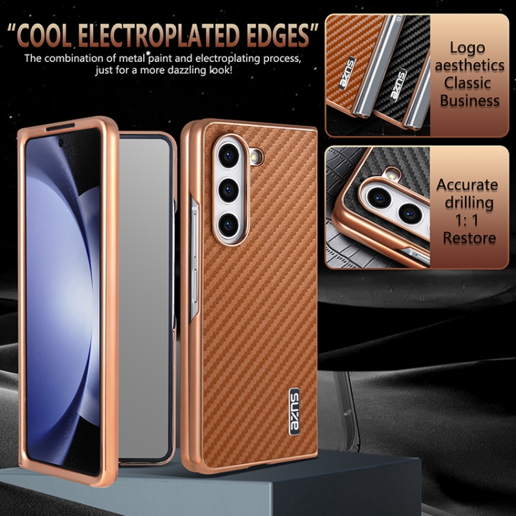 For Samsung Galaxy Z Fold6 5G AZNS Electroplated Edge Carbon Fiber Texture Phone Case(Brown) For Samsung Galaxy Z Fold6 5G AZNS Electroplated Edge Carbon Fiber Texture Phone Case(Brown)