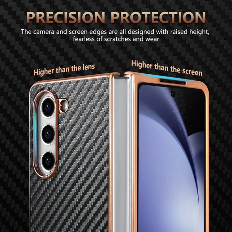 For Samsung Galaxy Z Fold6 5G AZNS Electroplated Edge Carbon Fiber Texture Phone Case(Brown) For Samsung Galaxy Z Fold6 5G AZNS Electroplated Edge Carbon Fiber Texture Phone Case(Brown)