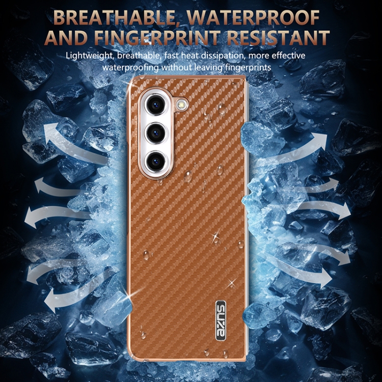 For Samsung Galaxy Z Fold6 5G AZNS Electroplated Edge Carbon Fiber Texture Phone Case(Brown) For Samsung Galaxy Z Fold6 5G AZNS Electroplated Edge Carbon Fiber Texture Phone Case(Brown)