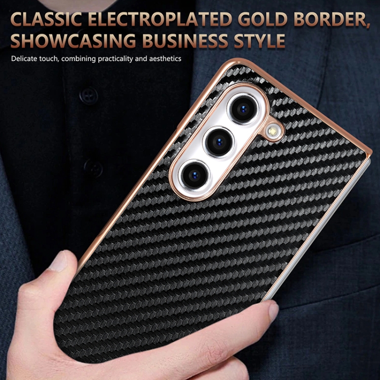 For Samsung Galaxy Z Fold6 5G AZNS Electroplated Edge Carbon Fiber Texture Phone Case(Brown) For Samsung Galaxy Z Fold6 5G AZNS Electroplated Edge Carbon Fiber Texture Phone Case(Brown)