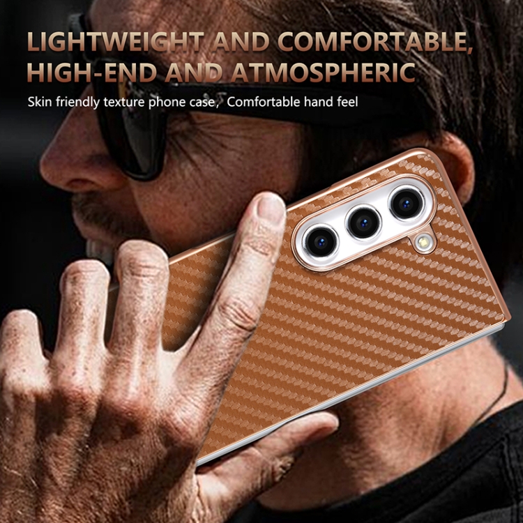 For Samsung Galaxy Z Fold6 5G AZNS Electroplated Edge Carbon Fiber Texture Phone Case(Brown) For Samsung Galaxy Z Fold6 5G AZNS Electroplated Edge Carbon Fiber Texture Phone Case(Brown)