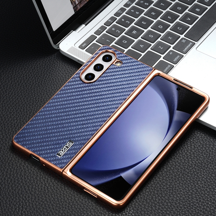 For Samsung Galaxy Z Fold5 5G AZNS Electroplated Edge Carbon Fiber Texture Phone Case(Blue) For Samsung Galaxy Z Fold5 5G AZNS Electroplated Edge Carbon Fiber Texture Phone Case(Blue)