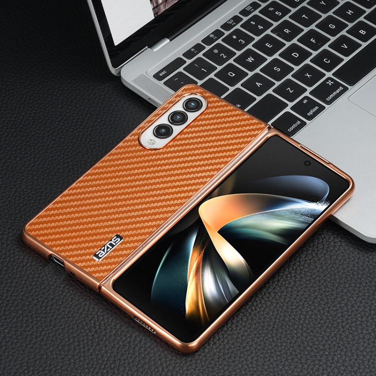 For Samsung Galaxy Z Fold4 5G AZNS Electroplated Edge Carbon Fiber Texture Phone Case(Brown) For Samsung Galaxy Z Fold4 5G AZNS Electroplated Edge Carbon Fiber Texture Phone Case(Brown)