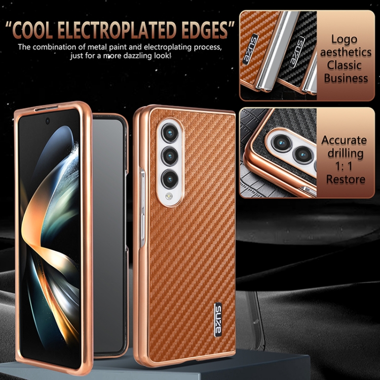 For Samsung Galaxy Z Fold4 5G AZNS Electroplated Edge Carbon Fiber Texture Phone Case(Brown) For Samsung Galaxy Z Fold4 5G AZNS Electroplated Edge Carbon Fiber Texture Phone Case(Brown)