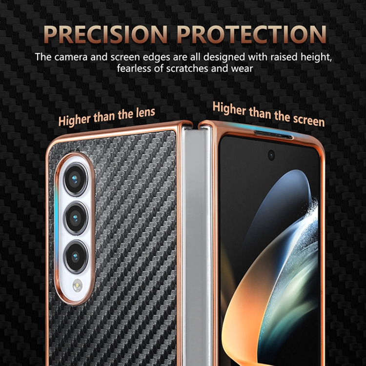 For Samsung Galaxy Z Fold4 5G AZNS Electroplated Edge Carbon Fiber Texture Phone Case(Brown) For Samsung Galaxy Z Fold4 5G AZNS Electroplated Edge Carbon Fiber Texture Phone Case(Brown)