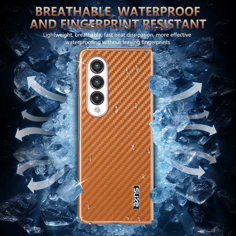 For Samsung Galaxy Z Fold4 5G AZNS Electroplated Edge Carbon Fiber Texture Phone Case(Brown) For Samsung Galaxy Z Fold4 5G AZNS Electroplated Edge Carbon Fiber Texture Phone Case(Brown)
