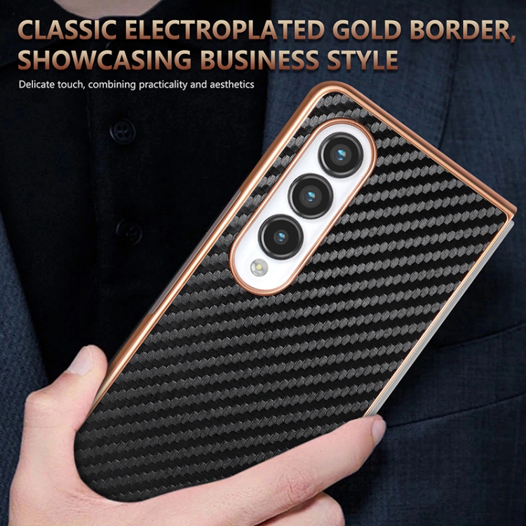 For Samsung Galaxy Z Fold4 5G AZNS Electroplated Edge Carbon Fiber Texture Phone Case(Brown) For Samsung Galaxy Z Fold4 5G AZNS Electroplated Edge Carbon Fiber Texture Phone Case(Brown)