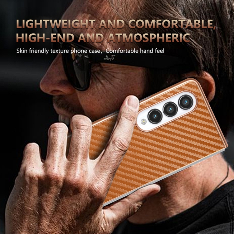For Samsung Galaxy Z Fold4 5G AZNS Electroplated Edge Carbon Fiber Texture Phone Case(Brown) For Samsung Galaxy Z Fold4 5G AZNS Electroplated Edge Carbon Fiber Texture Phone Case(Brown)