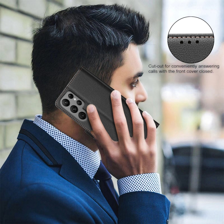 For Samsung Galaxy S25 Ultra 5G Litchi Texture RFID Anti-theft Leather Phone Case(Black) For Samsung Galaxy S25 Ultra 5G Litchi Texture RFID Anti-theft Leather Phone Case(Black)