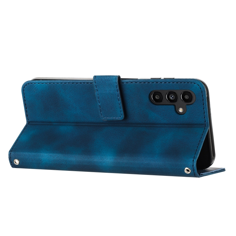 For Samsung Galaxy S25+ / S24+ 5G 5G Dream Triangle Leather Phone Case with Long Lanyard(Blue)