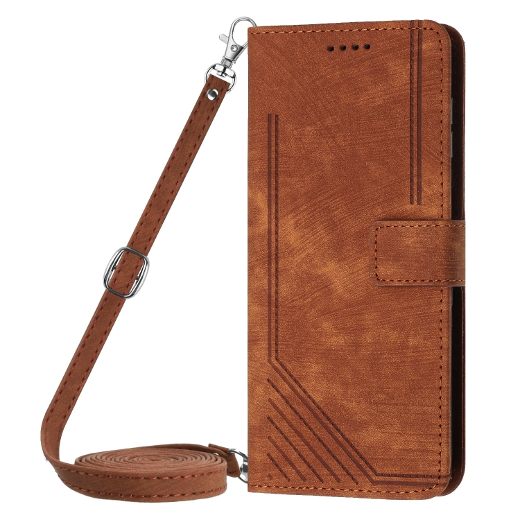 For Samsung Galaxy S25 / S24 5G Skin Feel Stripe Pattern Leather Phone Case with Long Lanyard(Brown) For Samsung Galaxy S25 / S24 5G Skin Feel Stripe Pattern Leather Phone Case with Long Lanyard(Brown)