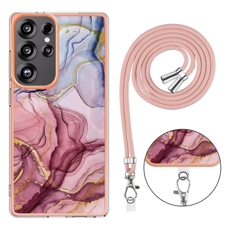 For Samsung Galaxy S25 Ultra 5G Electroplating Marble Dual-side IMD Phone Case with Lanyard(Rose Red 014) For Samsung Galaxy S25 Ultra 5G Electroplating Marble Dual-side IMD Phone Case with Lanyard(Rose Red 014)