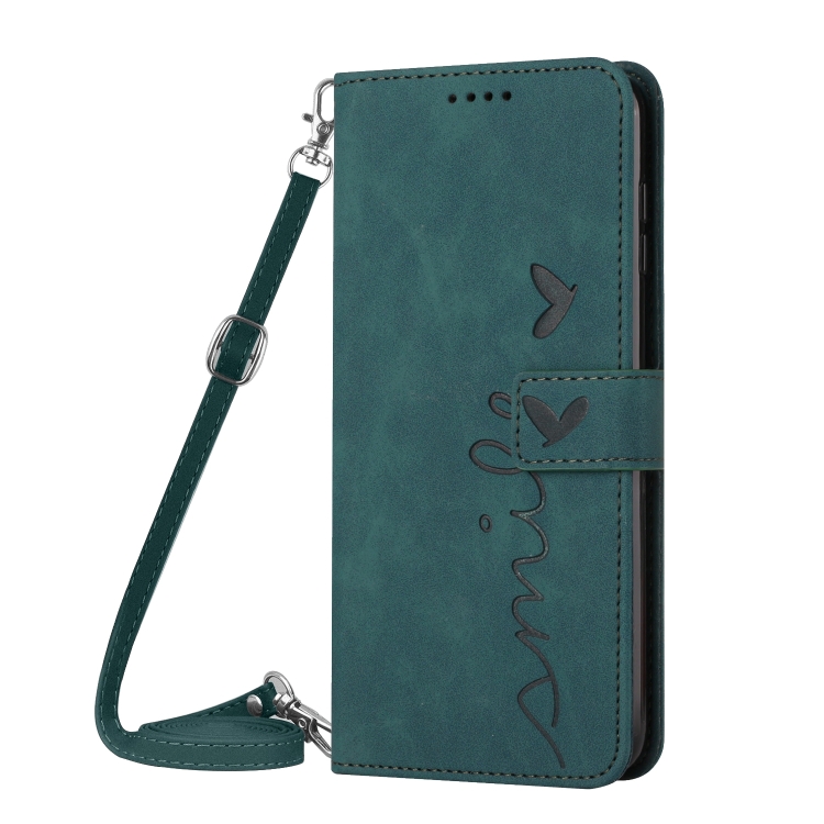 For Samsung Galaxy S25 / S24 5G Skin Feel Heart Embossed Leather Phone Case with Long Lanyard(Green) For Samsung Galaxy S25 / S24 5G Skin Feel Heart Embossed Leather Phone Case with Long Lanyard(Green)