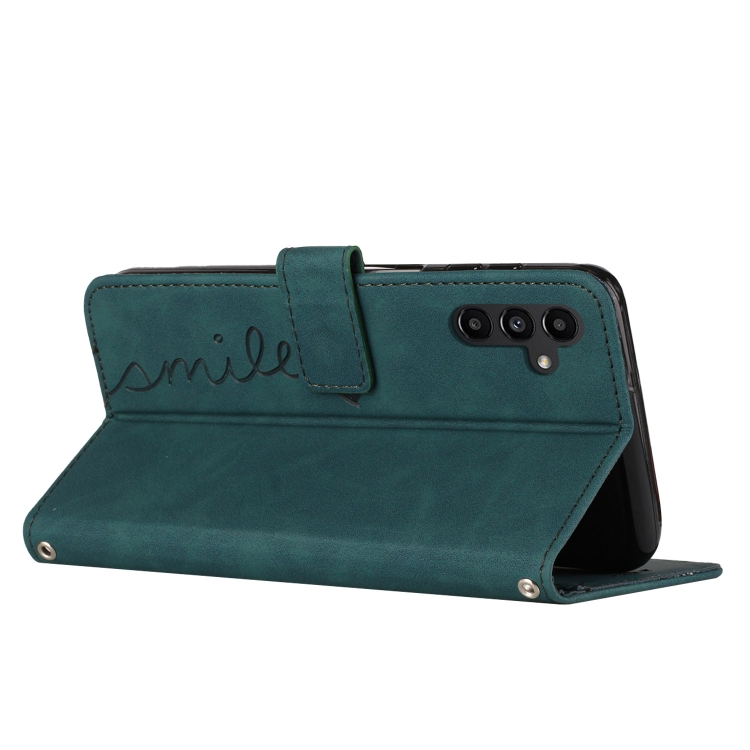For Samsung Galaxy S25 / S24 5G Skin Feel Heart Embossed Leather Phone Case with Long Lanyard(Green) For Samsung Galaxy S25 / S24 5G Skin Feel Heart Embossed Leather Phone Case with Long Lanyard(Green)