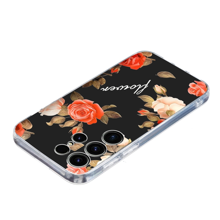 For Samsung Galaxy S23 Ultra 5G Colorful Painting Pattern TPU Phone Case(Flowers On Black) For Samsung Galaxy S23 Ultra 5G Colorful Painting Pattern TPU Phone Case(Flowers On Black)