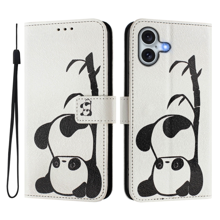 For iPhone 16 Art Colored Drawing Pattern Leather Phone Case(Panda) For iPhone 16 Art Colored Drawing Pattern Leather Phone Case(Panda)