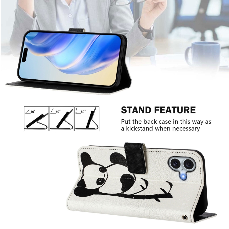 For iPhone 16 Art Colored Drawing Pattern Leather Phone Case(Panda) For iPhone 16 Art Colored Drawing Pattern Leather Phone Case(Panda)
