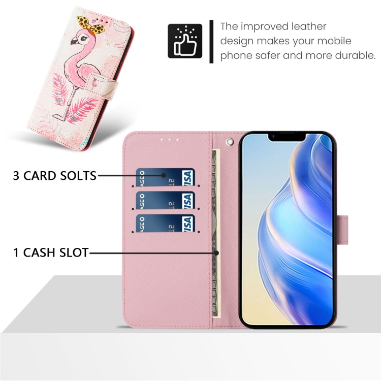 For iPhone 14 Plus Art Colored Drawing Pattern Leather Phone Case(Flamingo) For iPhone 14 Plus Art Colored Drawing Pattern Leather Phone Case(Flamingo)