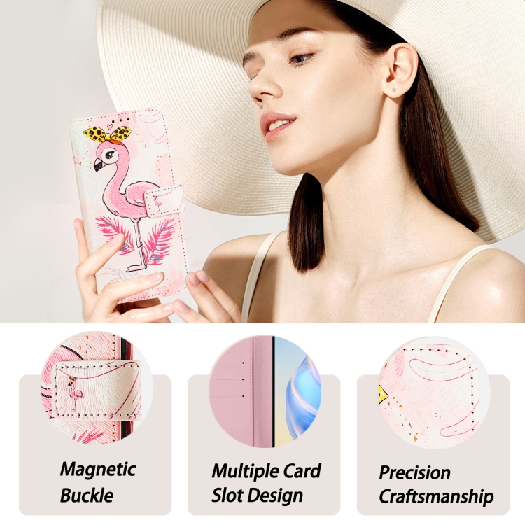 For iPhone 14 Plus Art Colored Drawing Pattern Leather Phone Case(Flamingo) For iPhone 14 Plus Art Colored Drawing Pattern Leather Phone Case(Flamingo)