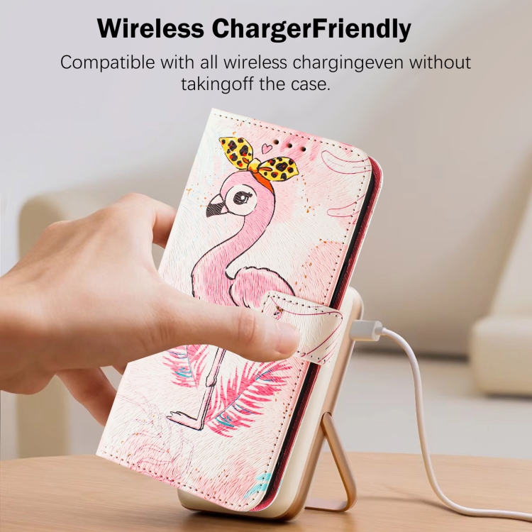 For iPhone 14 Plus Art Colored Drawing Pattern Leather Phone Case(Flamingo) For iPhone 14 Plus Art Colored Drawing Pattern Leather Phone Case(Flamingo)