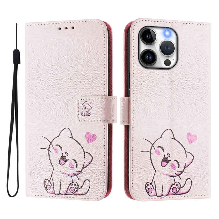 For iPhone 14 pro Art Colored Drawing Pattern Leather Phone Case(Cute cat) For iPhone 14 pro Art Colored Drawing Pattern Leather Phone Case(Cute cat)