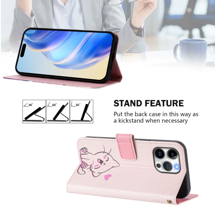 For iPhone 14 pro Art Colored Drawing Pattern Leather Phone Case(Cute cat) For iPhone 14 pro Art Colored Drawing Pattern Leather Phone Case(Cute cat)
