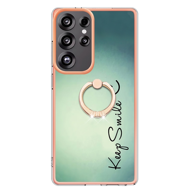 For Samsung Galaxy S25 Ultra 5G Electroplating Dual-side IMD Phone Case with Ring Holder(Smile) For Samsung Galaxy S25 Ultra 5G Electroplating Dual-side IMD Phone Case with Ring Holder(Smile)