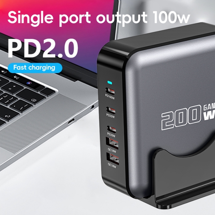 200W GaN 3 Type-C 2 USB Multi Ports Sharing Desktop Charger, Plug:US Plug(Grey) 200W GaN 3 Type-C 2 USB Multi Ports Sharing Desktop Charger, Plug:US Plug(Grey)