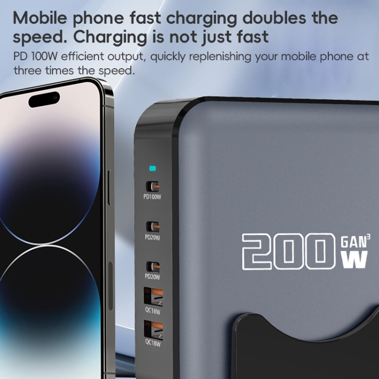 200W GaN 3 Type-C 2 USB Multi Ports Sharing Desktop Charger, Plug:US Plug(Grey) 200W GaN 3 Type-C 2 USB Multi Ports Sharing Desktop Charger, Plug:US Plug(Grey)