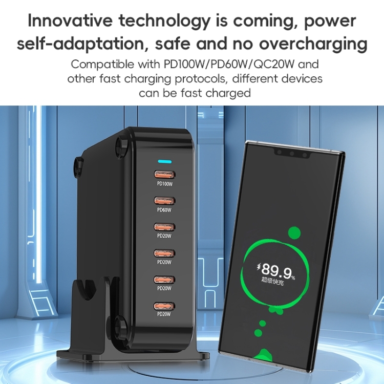 240W GaN 6-Ports USB-C / Type-C Multi Sharing Desktop Charger, Plug:AU Plug(Grey)