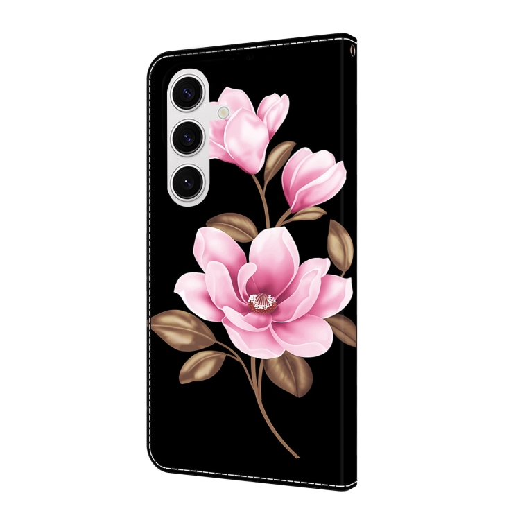 For Samsung Galaxy S24 5G Fresh Painted Leather Phone Case(Black Flowers) For Samsung Galaxy S24 5G Fresh Painted Leather Phone Case(Black Flowers)