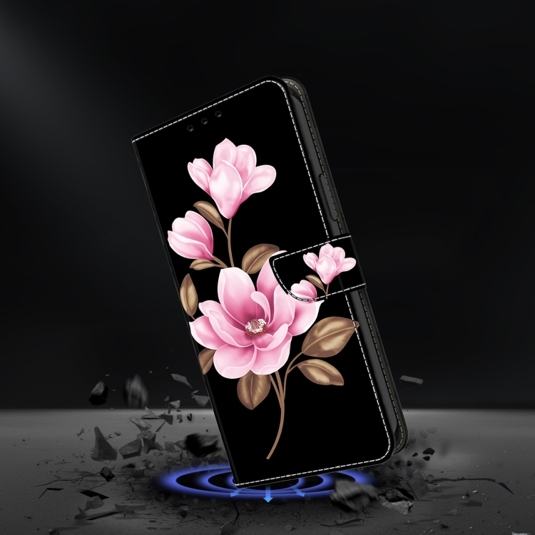 For Samsung Galaxy S22 5G Fresh Painted Leather Phone Case(Black Flowers) For Samsung Galaxy S22 5G Fresh Painted Leather Phone Case(Black Flowers)
