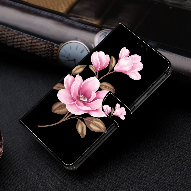 For Samsung Galaxy S22 5G Fresh Painted Leather Phone Case(Black Flowers) For Samsung Galaxy S22 5G Fresh Painted Leather Phone Case(Black Flowers)