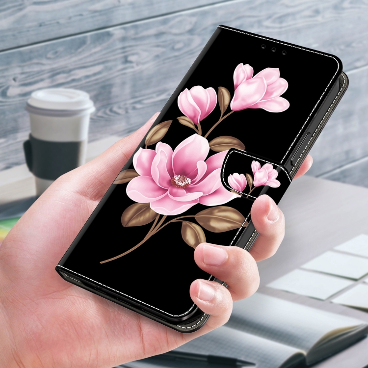 For Samsung Galaxy S22 5G Fresh Painted Leather Phone Case(Black Flowers) For Samsung Galaxy S22 5G Fresh Painted Leather Phone Case(Black Flowers)