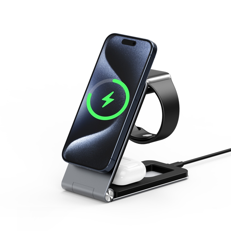 DUZZONA W22 15W 3 in 1 Foldable Magnetic Wireless Charging Stand(Grey) DUZZONA W22 15W 3 in 1 Foldable Magnetic Wireless Charging Stand(Grey)