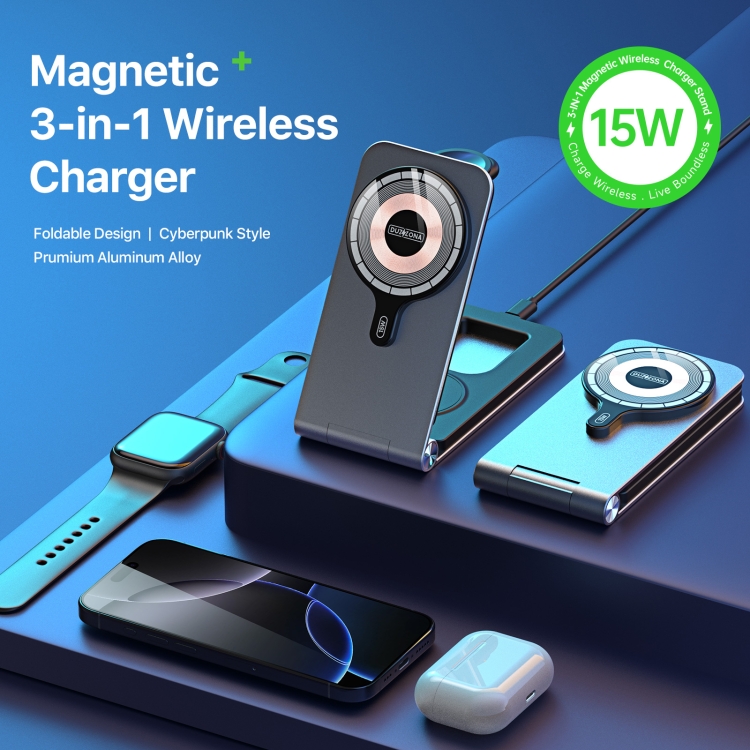 DUZZONA W22 15W 3 in 1 Foldable Magnetic Wireless Charging Stand(Grey) DUZZONA W22 15W 3 in 1 Foldable Magnetic Wireless Charging Stand(Grey)