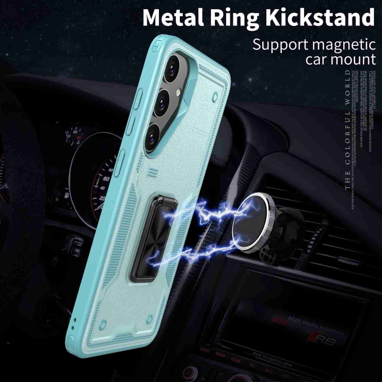 For Samsung Galaxy S24 Ultra 5G Ring Holder PC Hybrid TPU Phone Case(Blue)