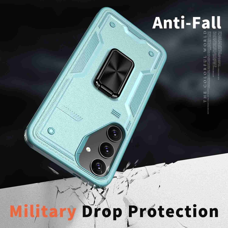 For Samsung Galaxy S24 Ultra 5G Ring Holder PC Hybrid TPU Phone Case(Blue)