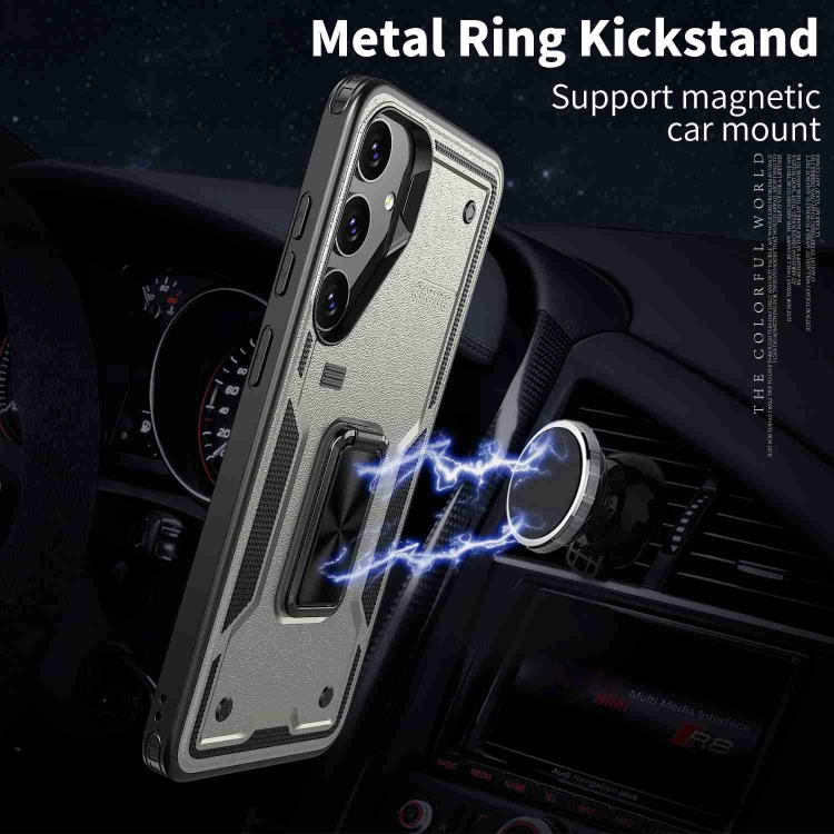 For Samsung Galaxy S25+ 5G Ring Holder PC Hybrid TPU Phone Case(Titanium Grey) For Samsung Galaxy S25+ 5G Ring Holder PC Hybrid TPU Phone Case(Titanium Grey)