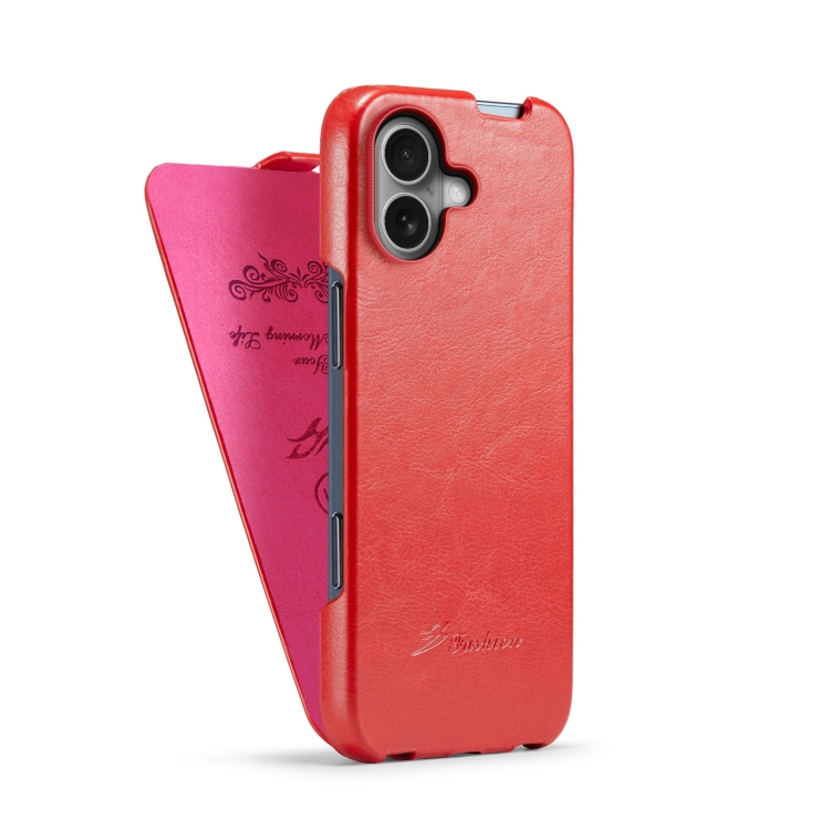For iPhone 16 Plus Fierre Shann 64 Texture Vertical Flip PU Leather Phone Case(Red) For iPhone 16 Plus Fierre Shann 64 Texture Vertical Flip PU Leather Phone Case(Red)