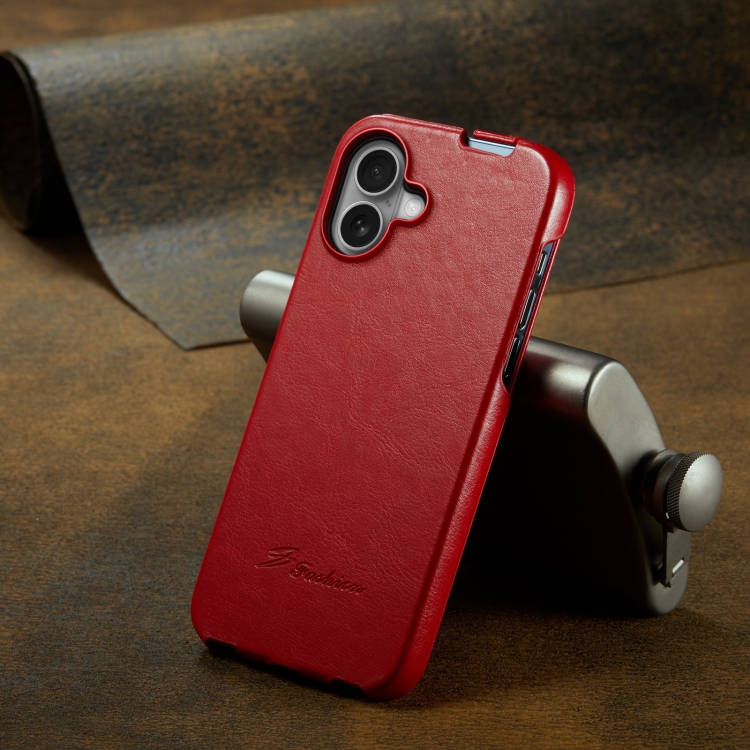 For iPhone 16 Plus Fierre Shann 64 Texture Vertical Flip PU Leather Phone Case(Red) For iPhone 16 Plus Fierre Shann 64 Texture Vertical Flip PU Leather Phone Case(Red)