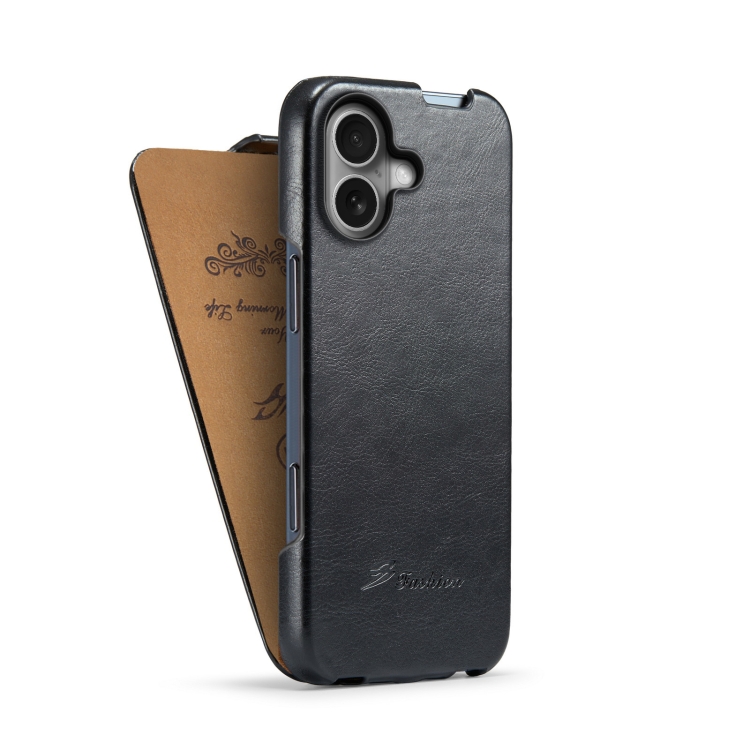 For iPhone 16 Fierre Shann 64 Texture Vertical Flip PU Leather Phone Case(Black)