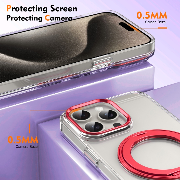 For iPhone 15 Pro Ice-Cold Rotating Ring Holder PC MagSafe Phone Case(Red) For iPhone 15 Pro Ice-Cold Rotating Ring Holder PC MagSafe Phone Case(Red)