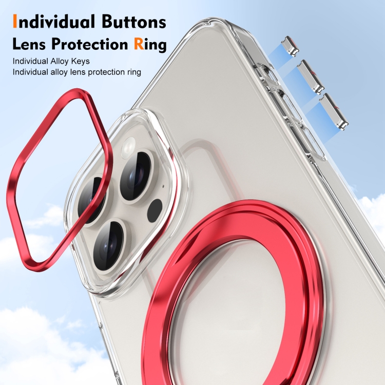 For iPhone 15 Pro Ice-Cold Rotating Ring Holder PC MagSafe Phone Case(Red) For iPhone 15 Pro Ice-Cold Rotating Ring Holder PC MagSafe Phone Case(Red)