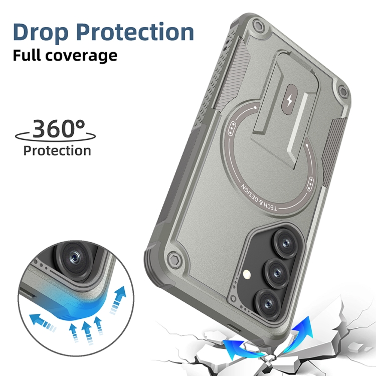 For Samsung Galaxy S24 5G / S25 5G Armor MagSafe Holder PC Hybrid TPU Phone Case(Grey)