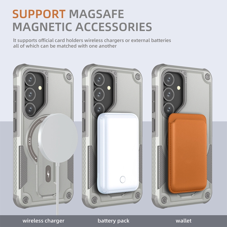 For Samsung Galaxy S24+ 5G / S25+ 5G Armor MagSafe Holder PC Hybrid TPU Phone Case(Grey)