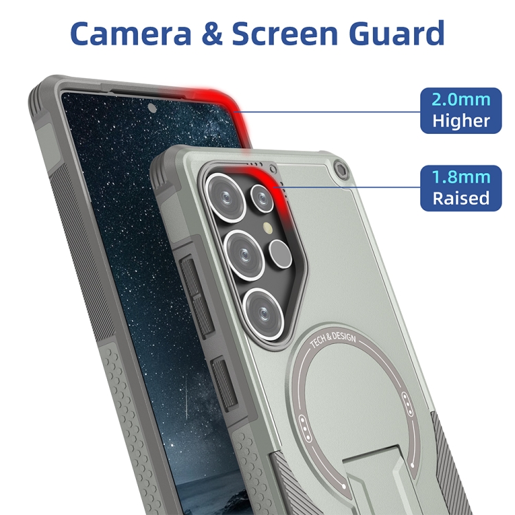 For Samsung Galaxy S24 Ultra 5G Armor MagSafe Holder PC Hybrid TPU Phone Case(Grey) For Samsung Galaxy S24 Ultra 5G Armor MagSafe Holder PC Hybrid TPU Phone Case(Grey)