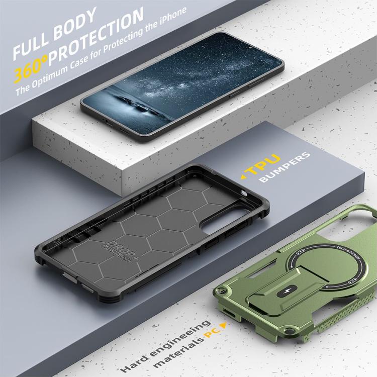 For Samsung Galaxy S25 Edge 5G Armor MagSafe Holder PC Hybrid TPU Phone Case(Army Green)