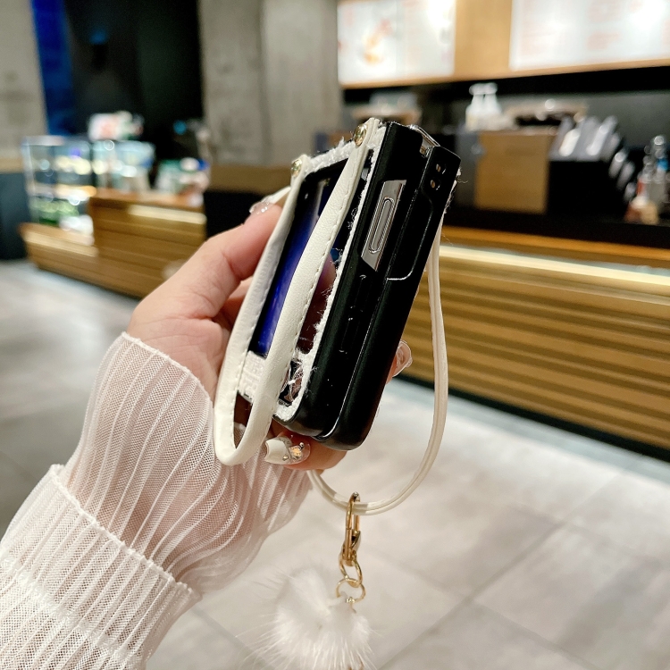 For Samsung Galaxy Z Flip6 Handbag Design Plush Ball Plaid Fabric PC Phone Case(Black) For Samsung Galaxy Z Flip6 Handbag Design Plush Ball Plaid Fabric PC Phone Case(Black)